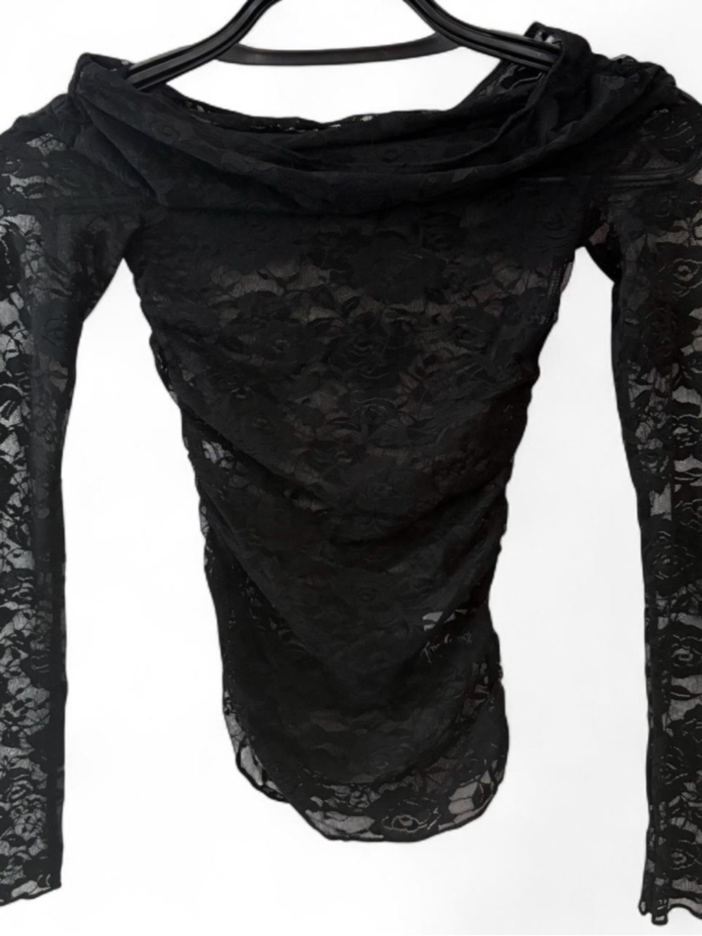 Black Lace Long Sleeve Sheer Top